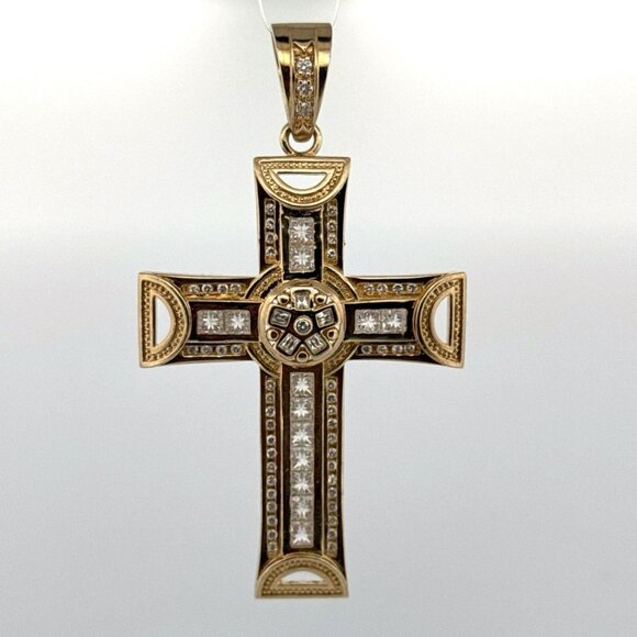 Vintage Estate Sterling Silver 925 Gold-Tone Cross Pendant, CZ Accents, 38.9g - Picture 1 of 8